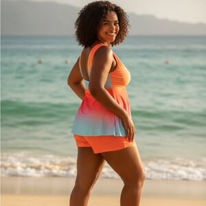 Vibrant Orange and Blue Women's Swim Set